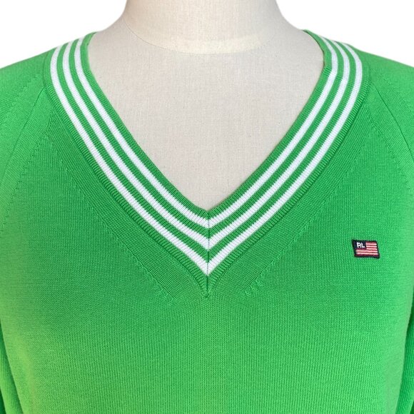 Vintage Polo Jeans Co Ralph Lauren Sweater Wm Green American Flag Preppy Y2K-XL - Picture 2 of 12